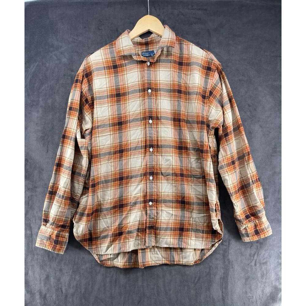 Polo Ralph Lauren Women's Plaid Button Front Shirt Size 12 Cotton Beige - Picture 1 of 7